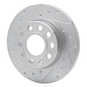 Audi A3 Brake Rotor (1) - Rear Left - R1 Concepts - Drilled & Slotted - Silver - `05-`13
